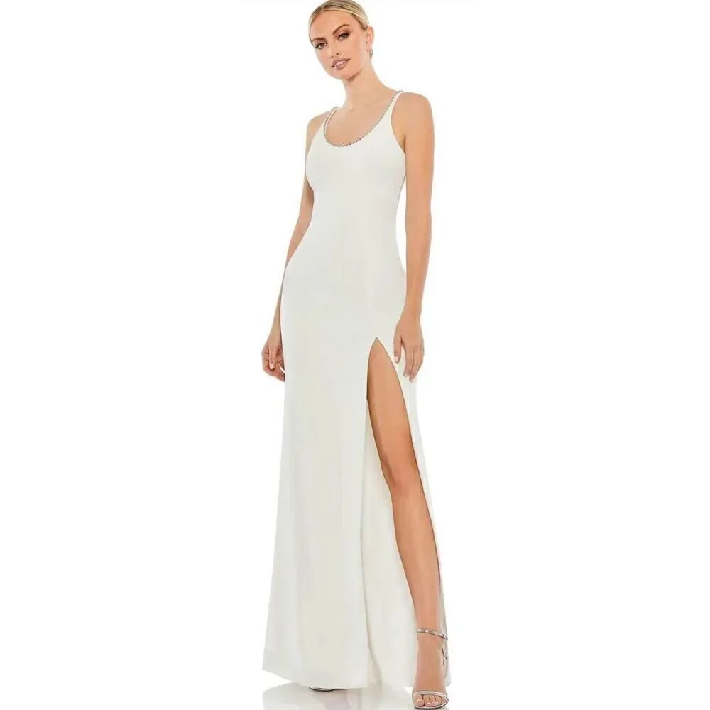 Ieena for Mac Duggal 26583 - Jeweled Evening Gown in White Size 8